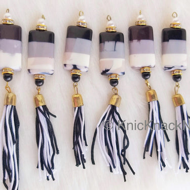 Black, Grey And White Painted Beaded Tassels Latkan, Indian Latkans